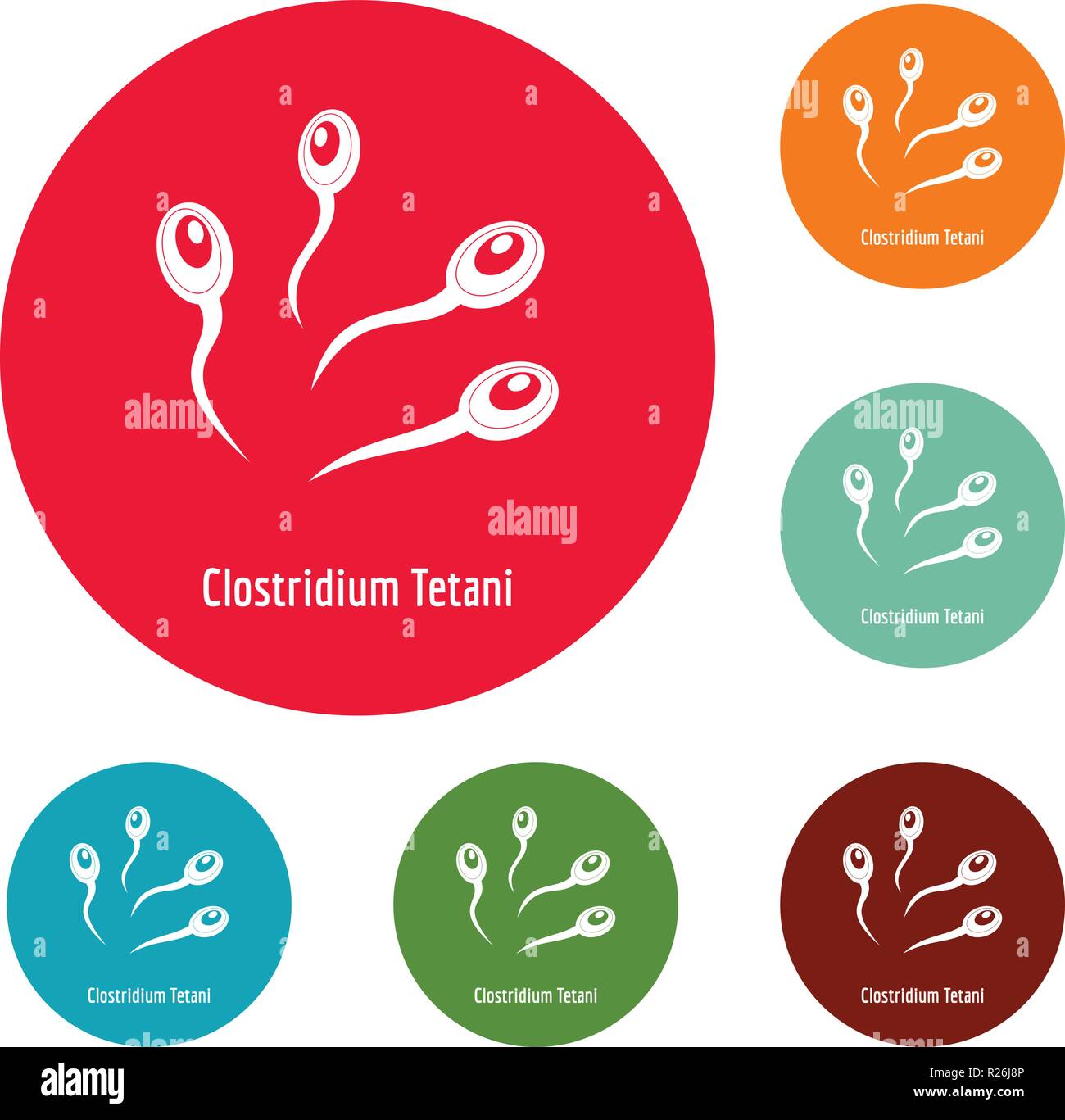 Clostridium tetani icons circle set vector isolated on white background Stock Vector