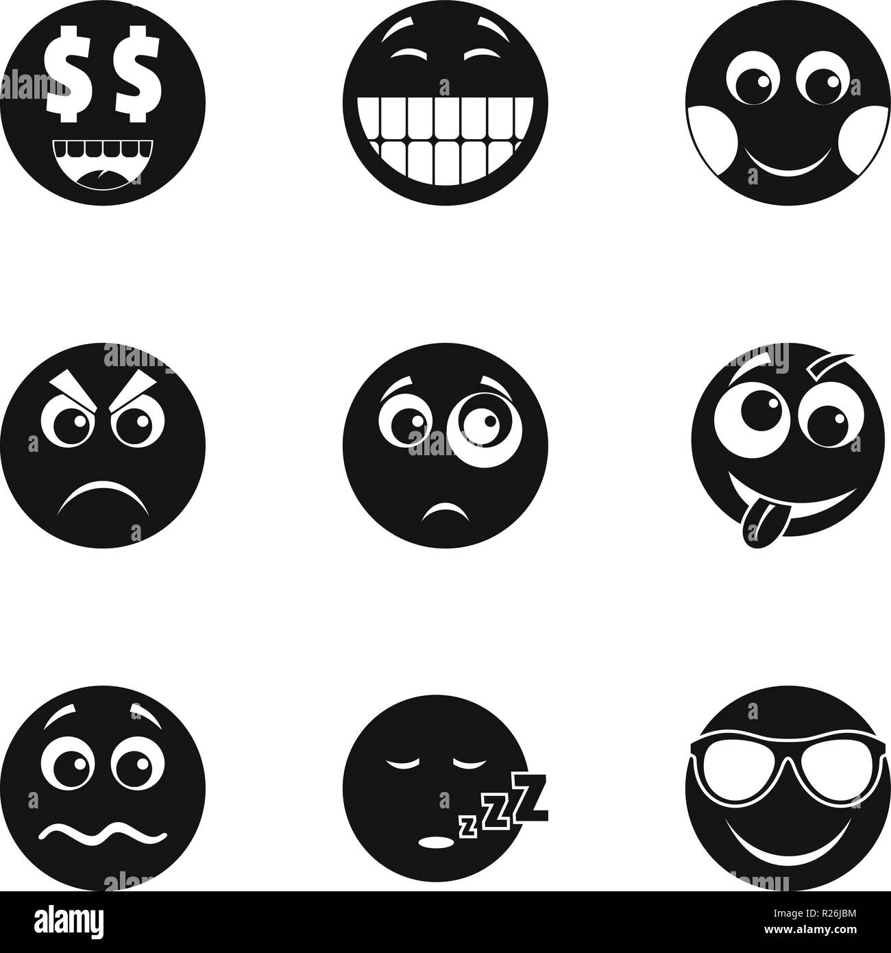 Emoji smile icons set. Simple set of 9 emoji smile vector icons for web isolated on white background Stock Vector