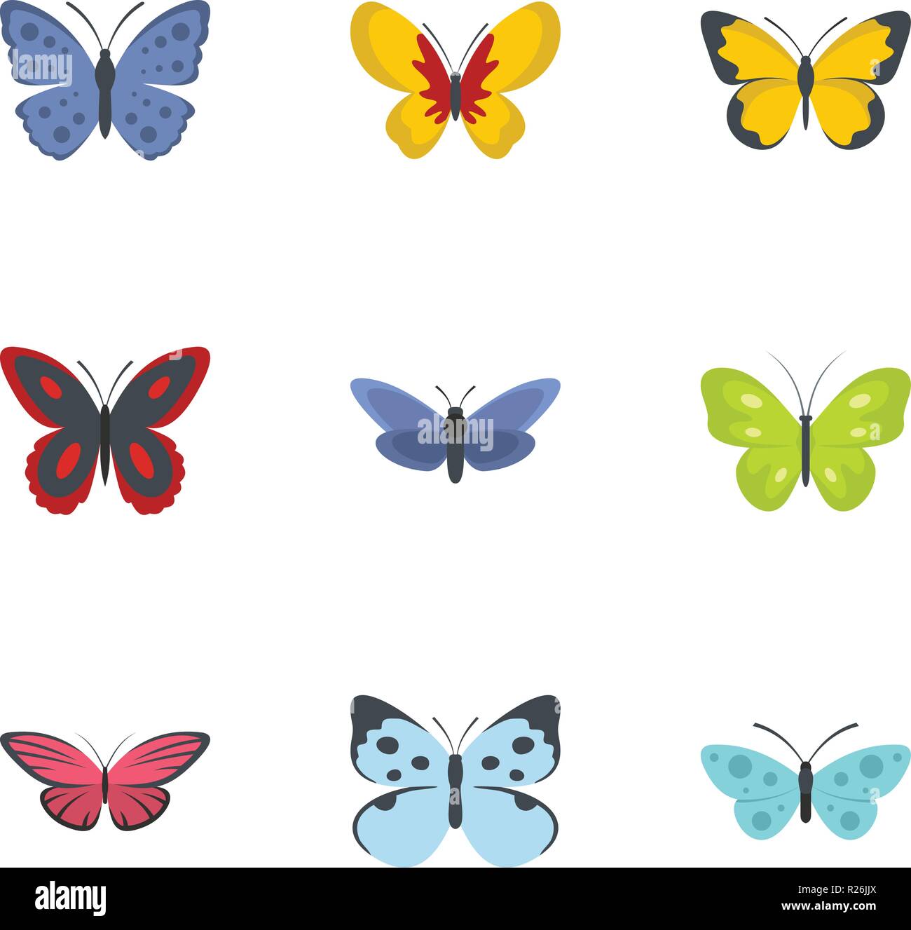 Butterfly icons set. flat set of 9 butterfly vector icons for web ...