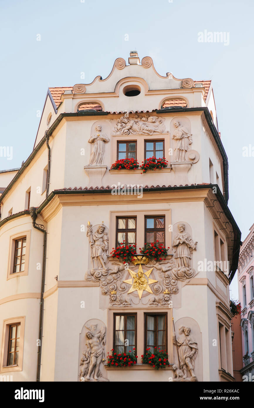 Exterior of a traditional old building in Prague in the Czech Republic. Stock Photo
