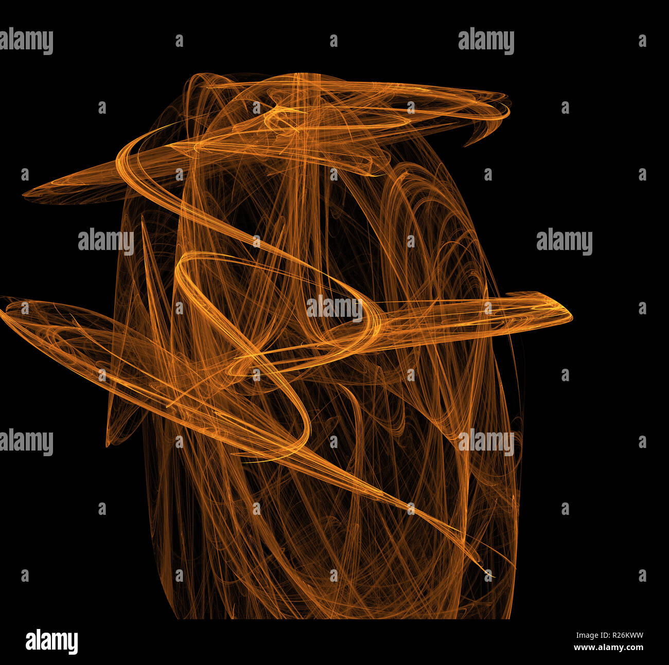 Orange fractal texture on black background. Digital art. 3D rendering. Computer generated image Stock Photo