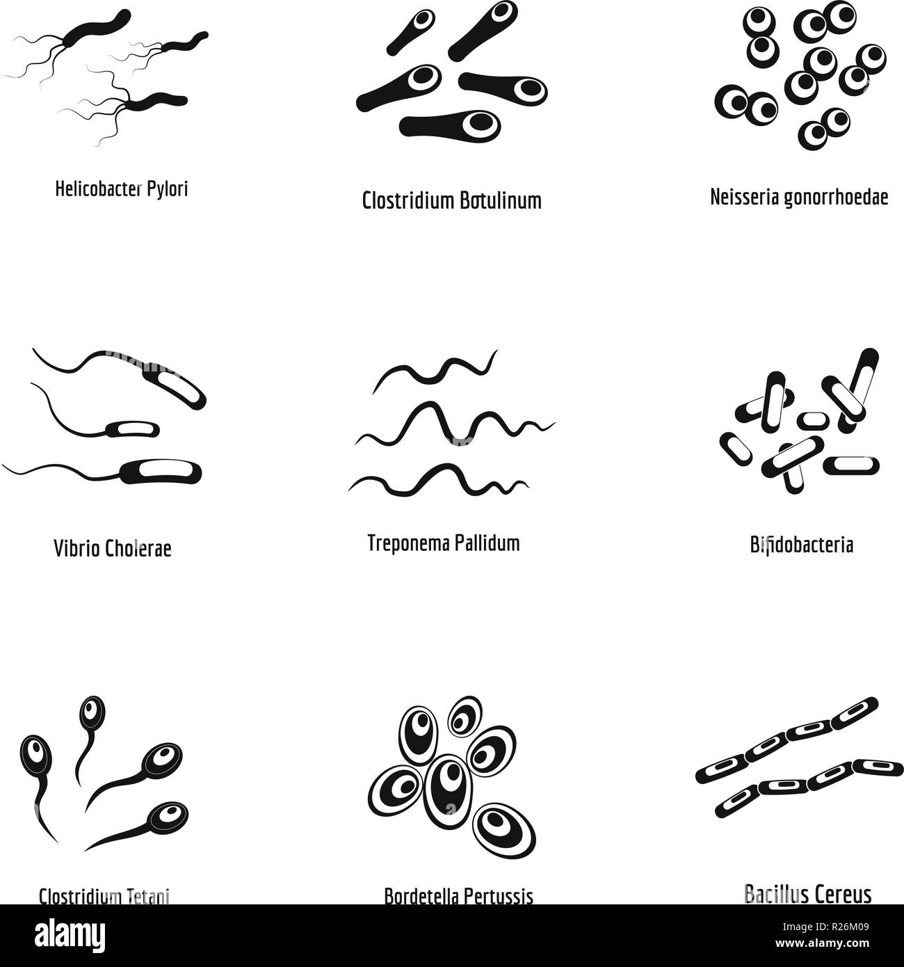 Pathogenic microorganism icons set. Simple set of 9 pathogenic ...