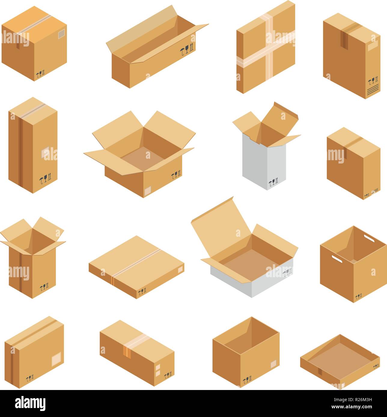 Download Parcel packaging box icons set. Isometric illustration of ...