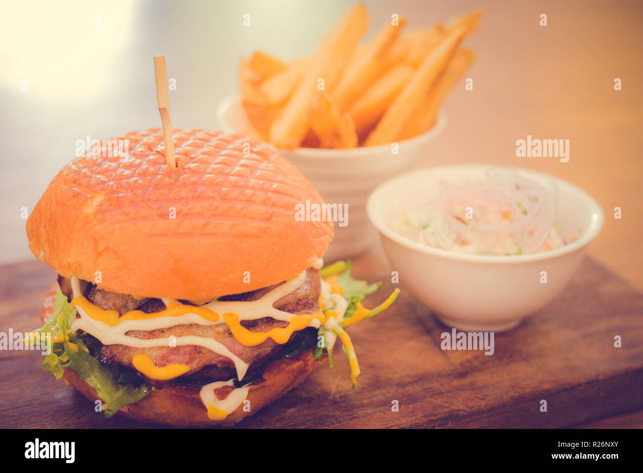 Wagyu Burger , Bacon, cheddar, truffle mayo, bois bourdon sauce