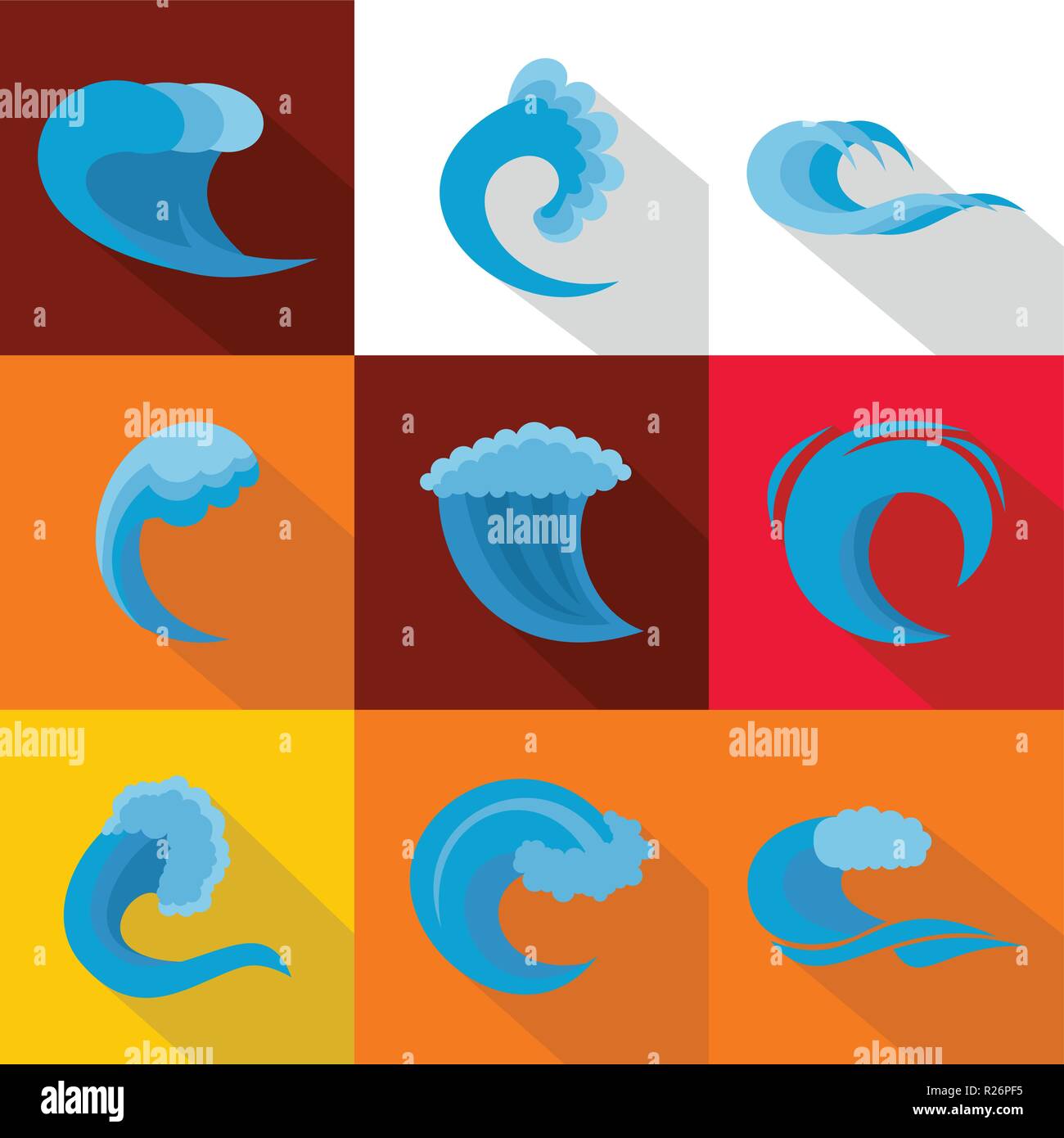 Big wave icons set. flat set of 9 big wave vector icons for web ...