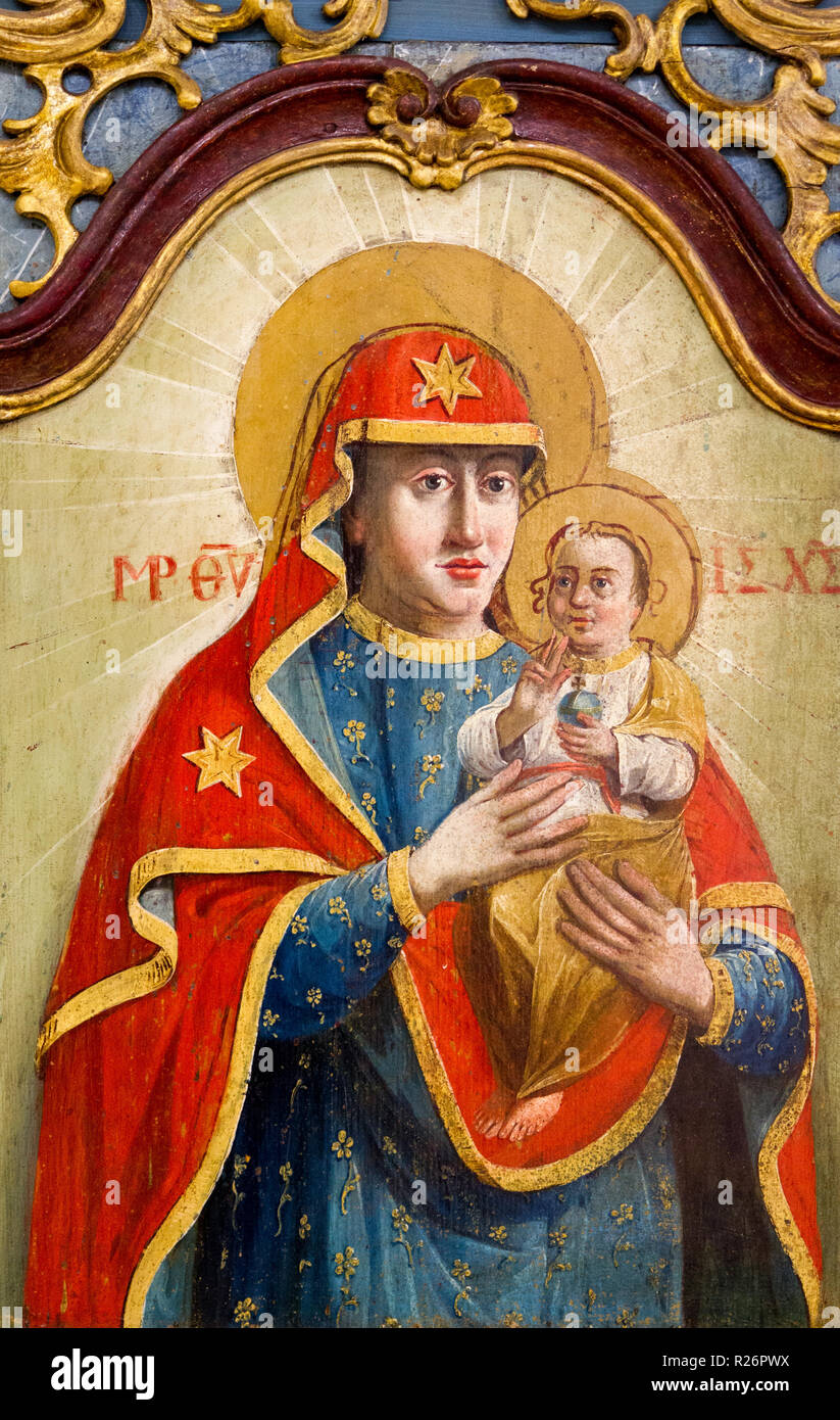 Bardejov, Slovakia. 2018/8/9. An icon of Virgin Hodegetria (Our Lady of the Way). Around 1766. Stock Photo
