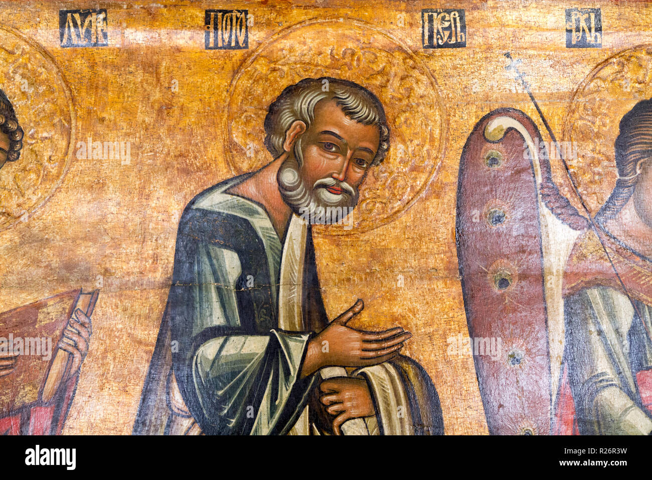 An icon of an apostle in an icon of the Deesis (Deisis), with his hands ...