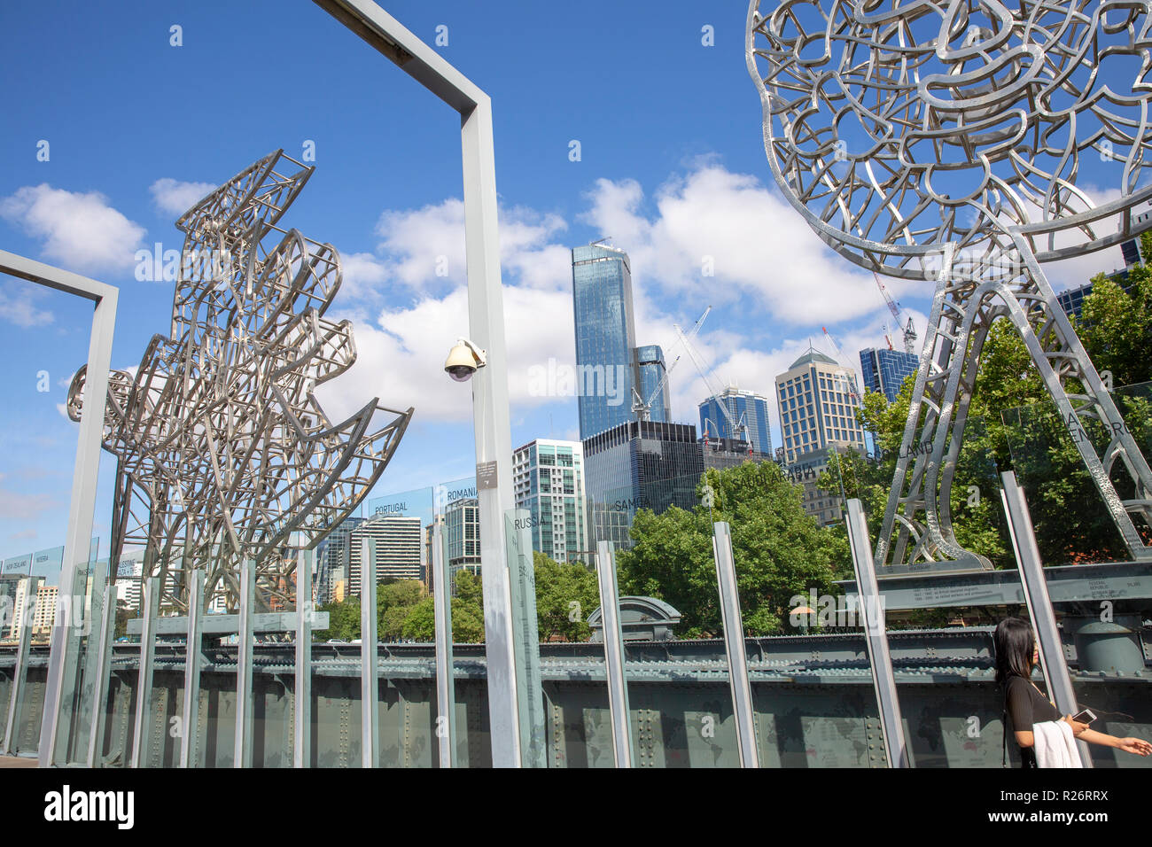Modern art sculpture on Sandridge bridge in Melbourne city centre