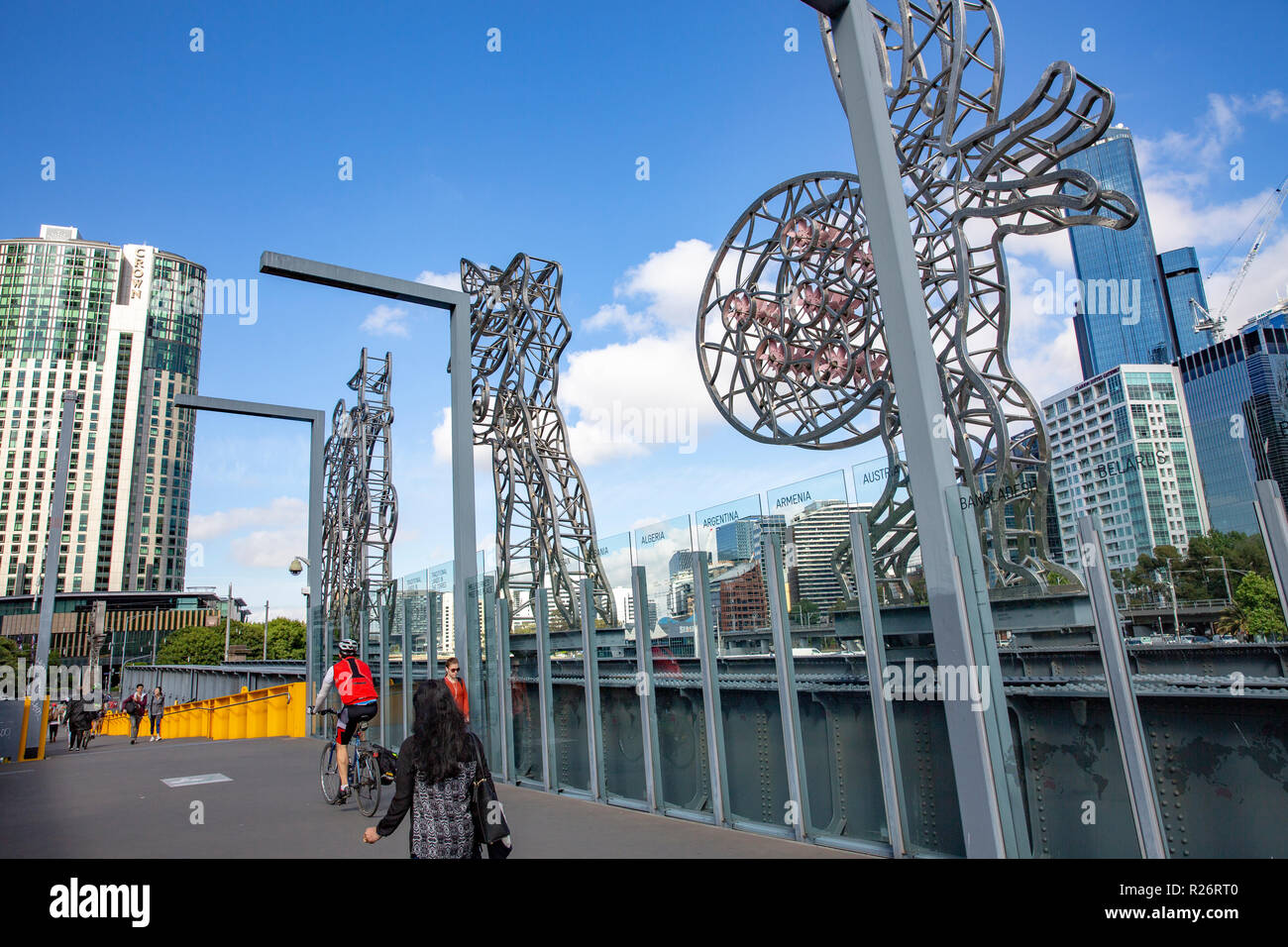 Modern art sculpture on Sandridge bridge in Melbourne city centre