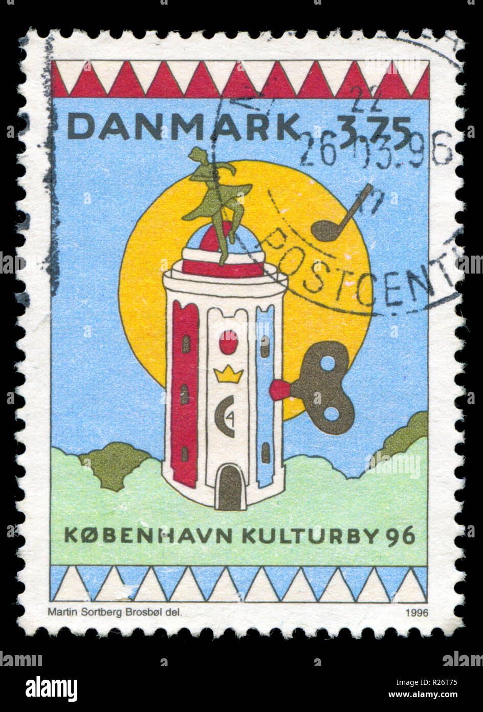 Postmarked stamp from Denmark in the Copenhagen, Cultural Capital of Europe series issued in 1996 Stock Photo