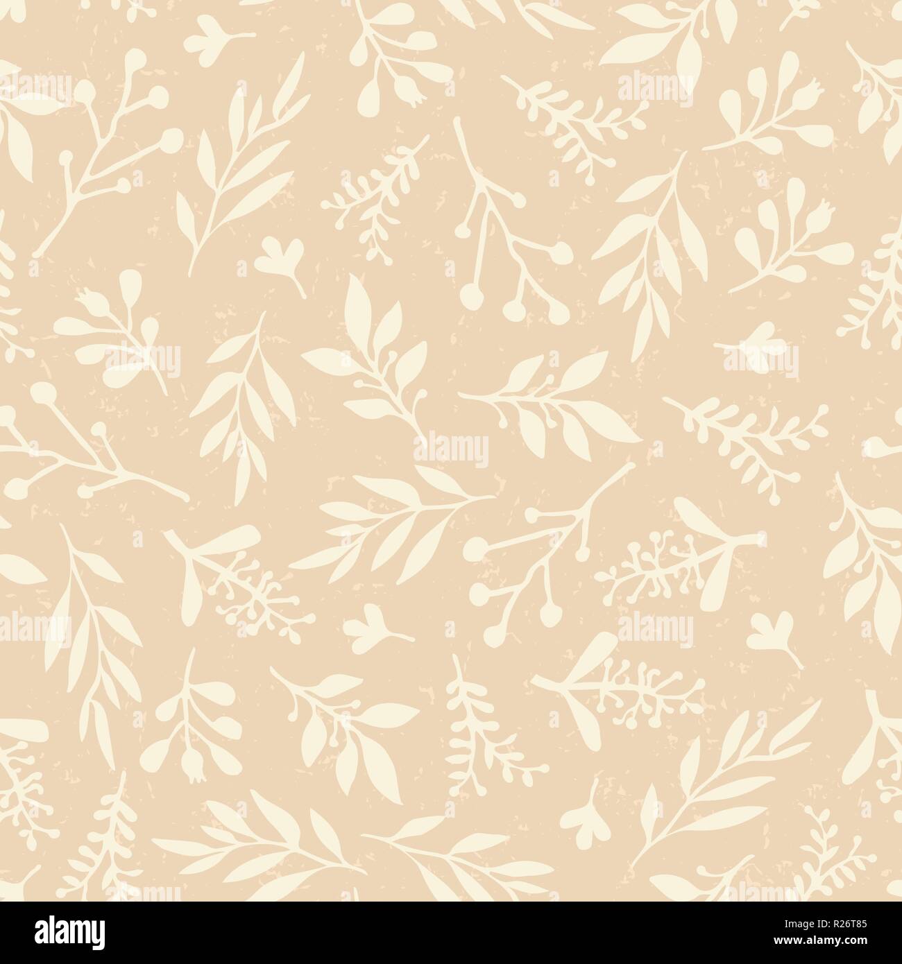 Seamless vector background with abstract leaves beige. Simple leaf texture in pastell, endless foliage pattern. Distressed vintage retro style.Paper, pattern fills, web banner, fabric, cards, wedding Stock Vector