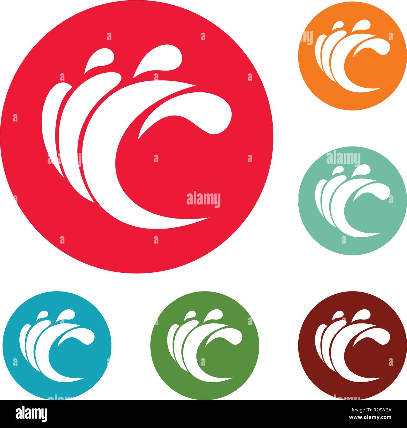 Wave water composition icons circle set vector isolated on white ...