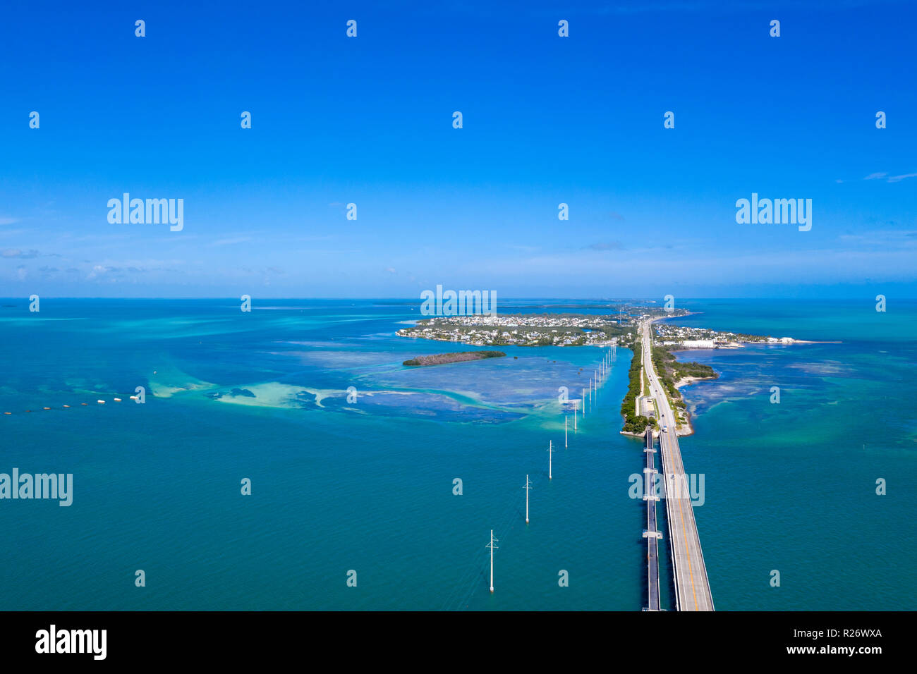 key west island florida highway and bridges over the sea aerial view ...