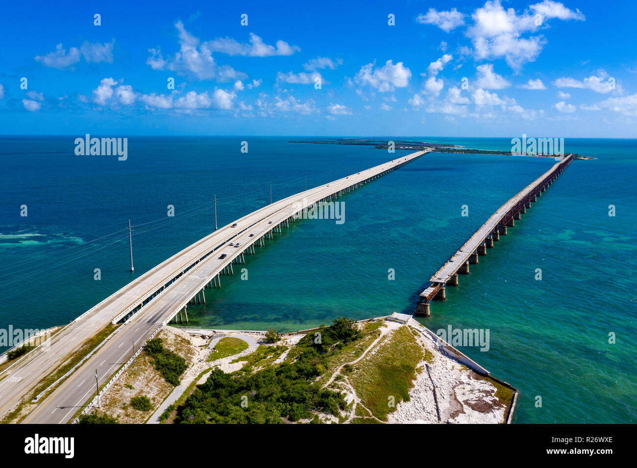 key west island florida highway and bridges over the sea aerial view