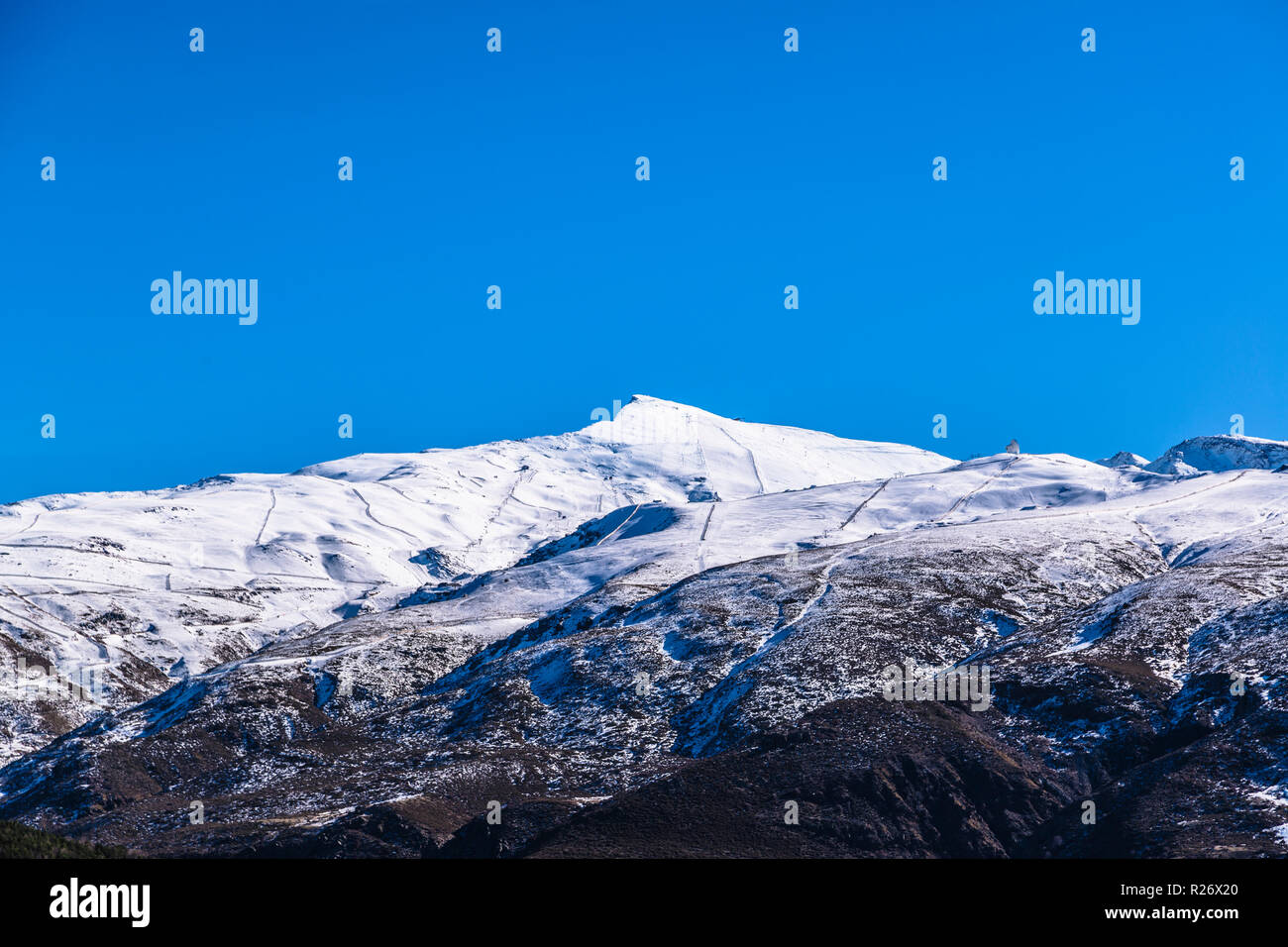 Sierra Nevada snow mountain in region of Andalusia in Spain Stock Photo