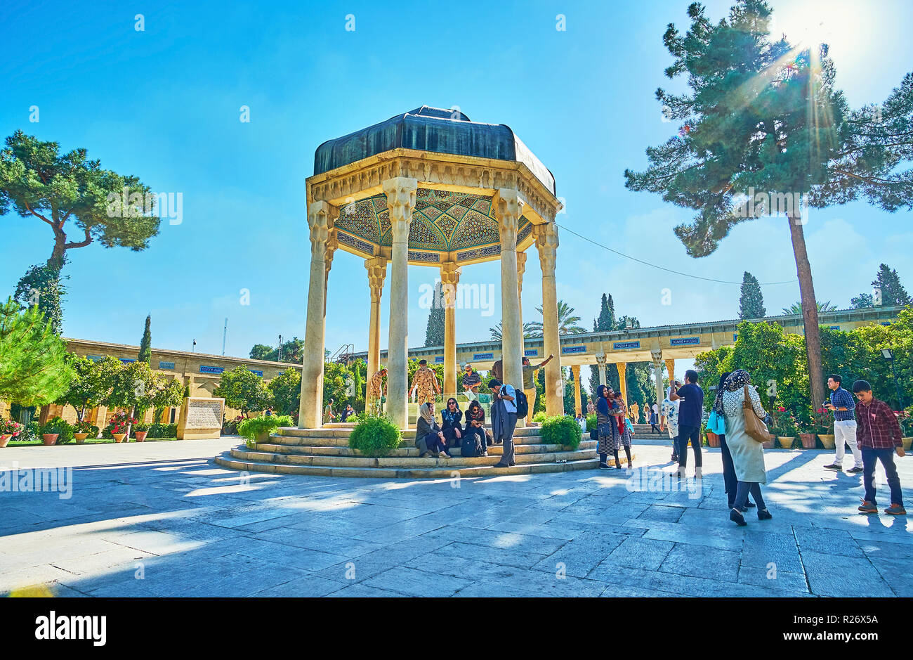 SHIRAZ, IRAN - OCTOBER 13, 2017: The locals and tourists visit the Tomb ...