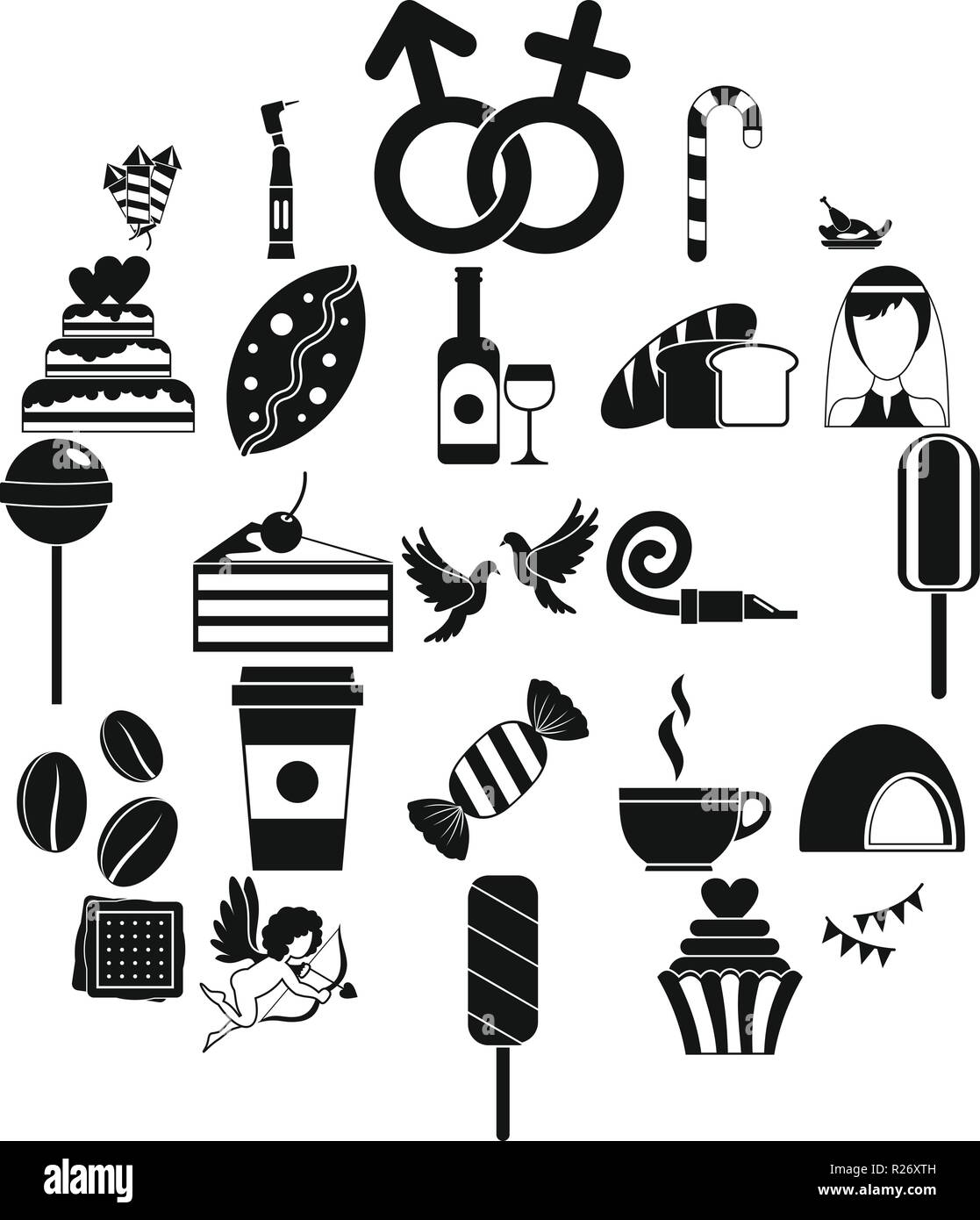 Sugary food icons set, simple style Stock Vector