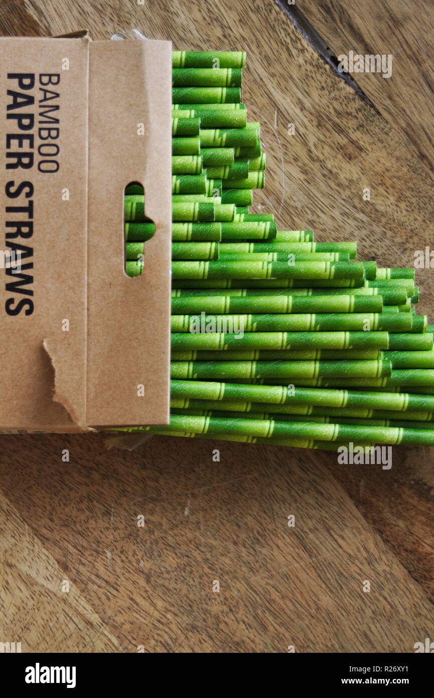 Open packet of paper straws made from bamboo and colored to look like bamboo  Stock Photo - Alamy