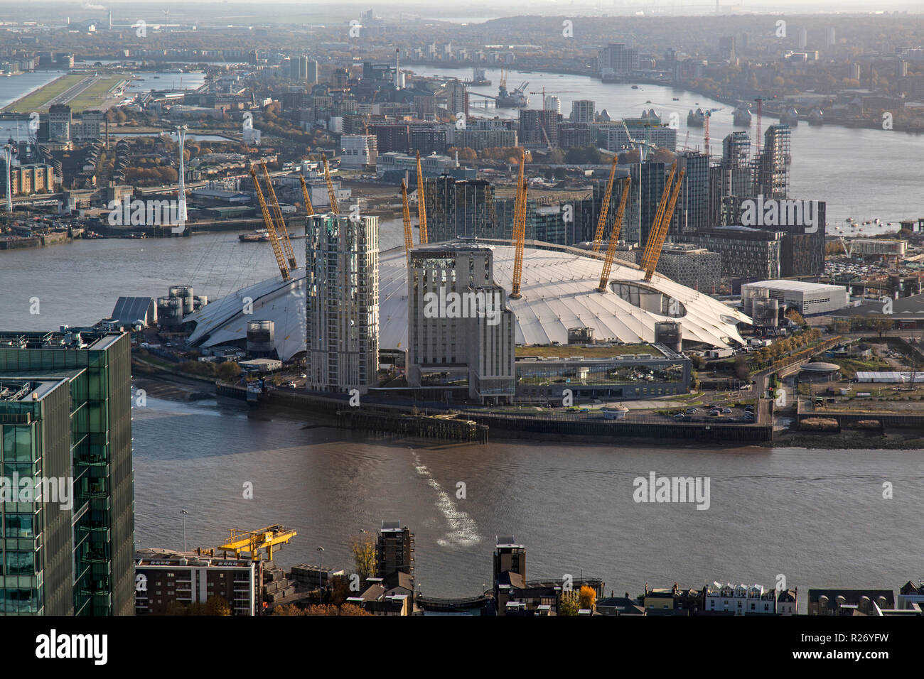 The O2 Arena, formerly the Millennium Dome, located next to the River Thames in south East London, England. Stock Photo