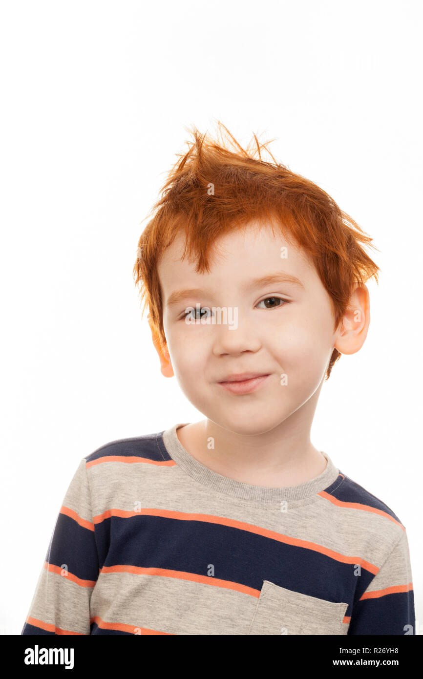 smiling redhead boy with freckles, hair not combed and tousled Stock ...