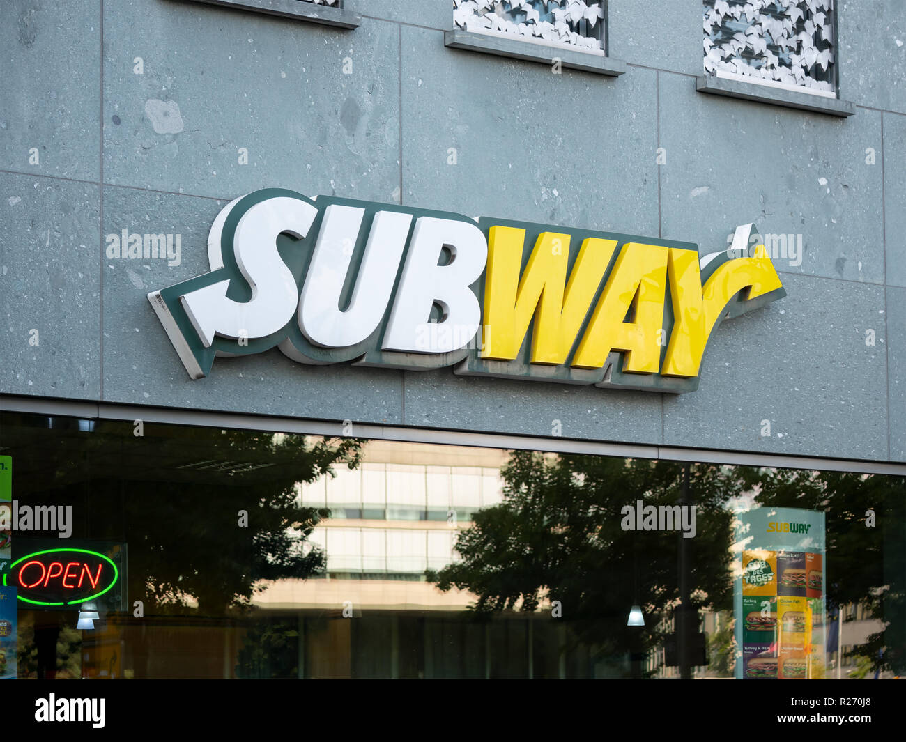 BERLIN, GERMANY - AUGUST 3, 2018: Subway Logo At A Fast Food Restaurant In Berlin, Germany Stock Photo