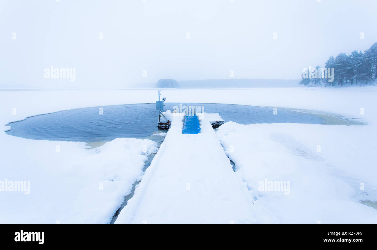 Ice swimming place from Kuhmo, Finland. Stock Photo