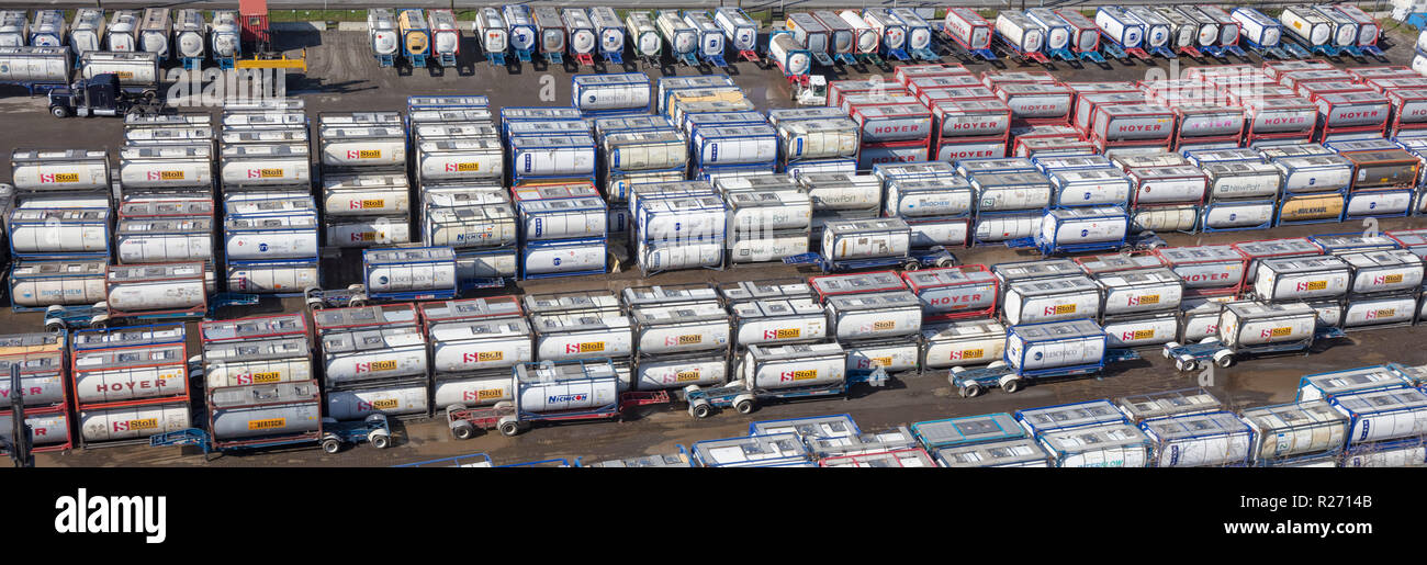 helicopter aerial view of Boasso America ISO tank storage depot, New