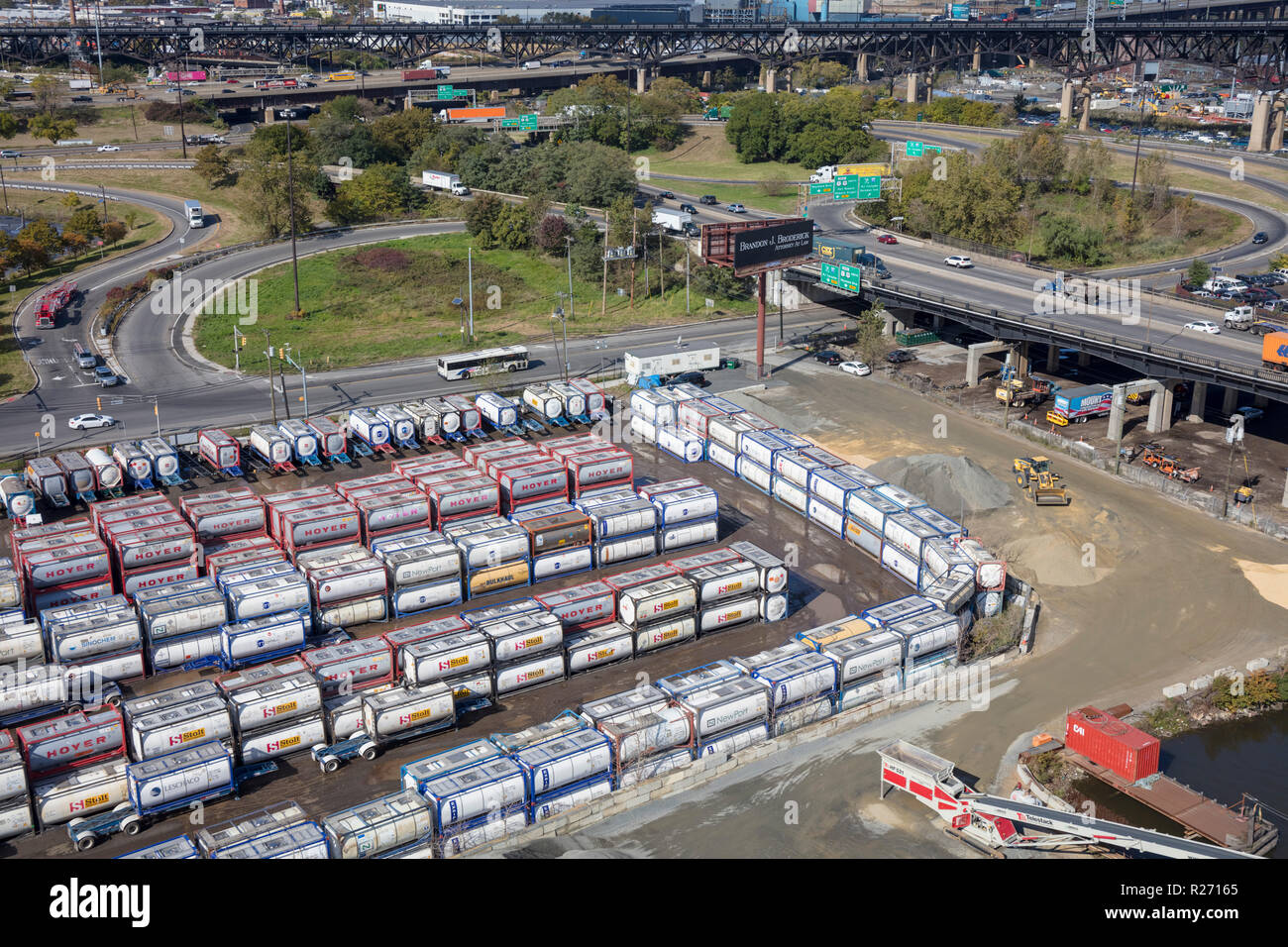 helicopter aerial view of Boasso America ISO tank storage depot, New