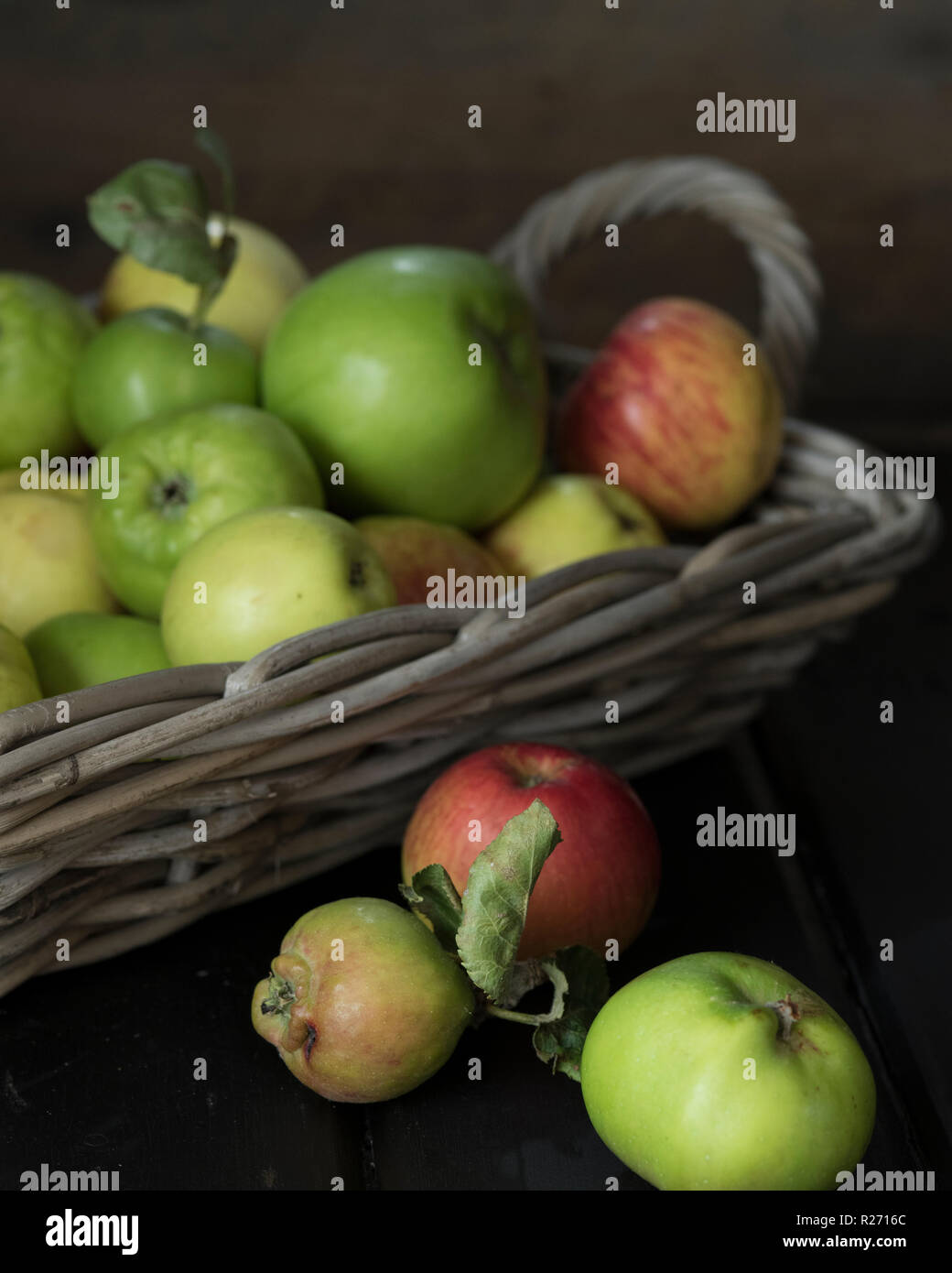 Mixed apples from the garden in basket hires stock photography and