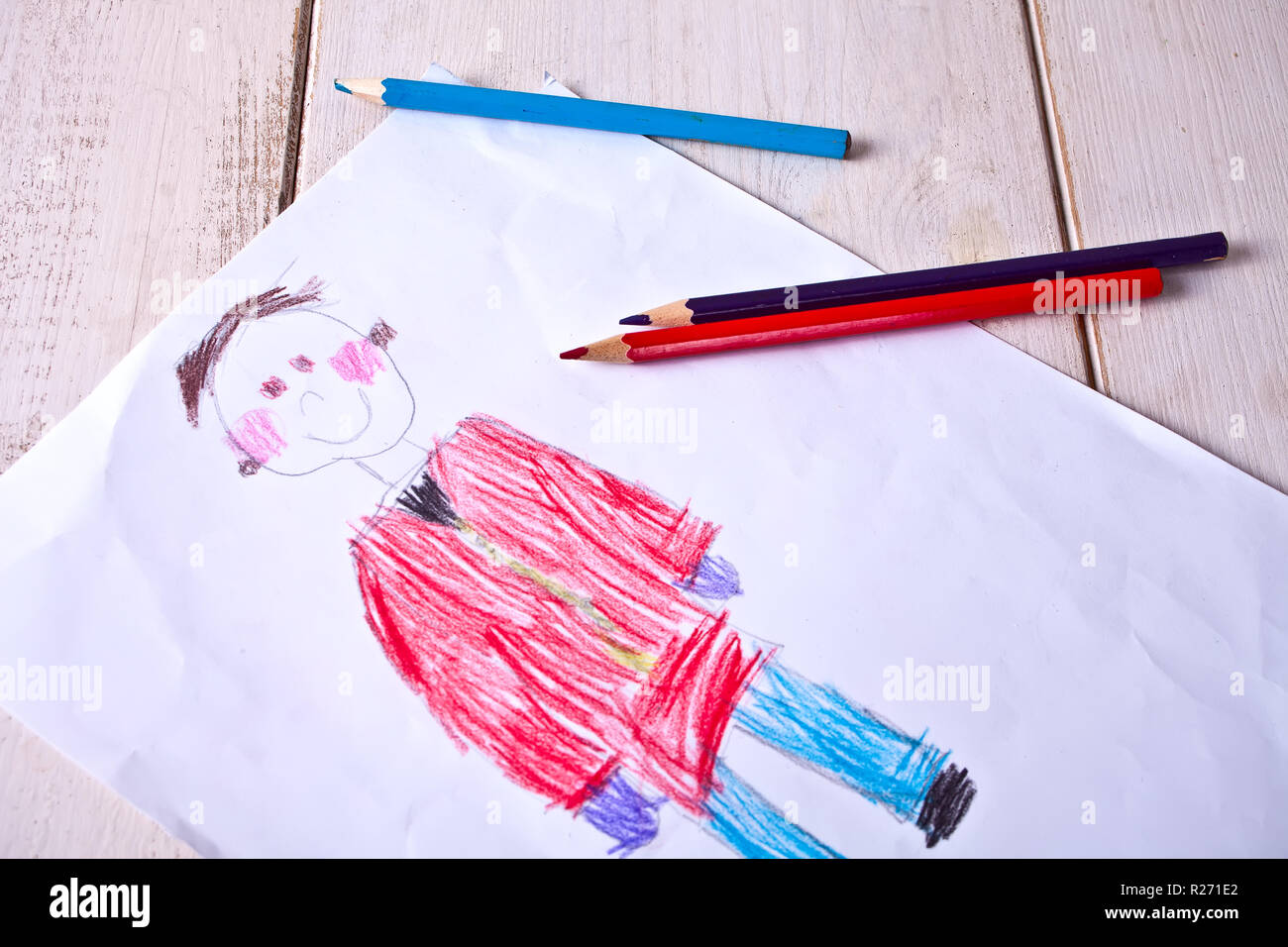 Kids Drawing On White Sheet Of Paper, Closeup Stock Photo, Picture