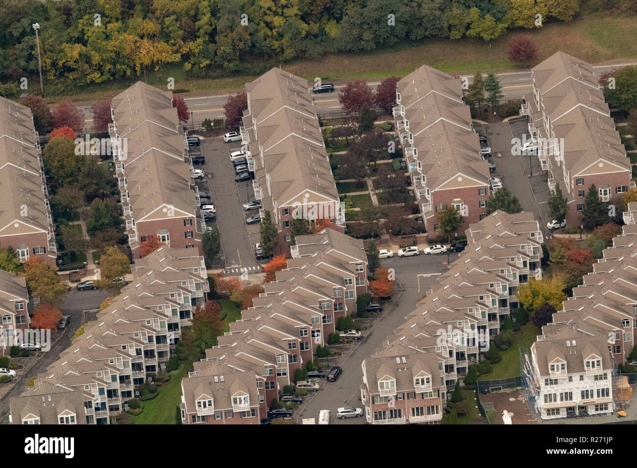 helicopter aerial view of housing complex at Albany Court, West New