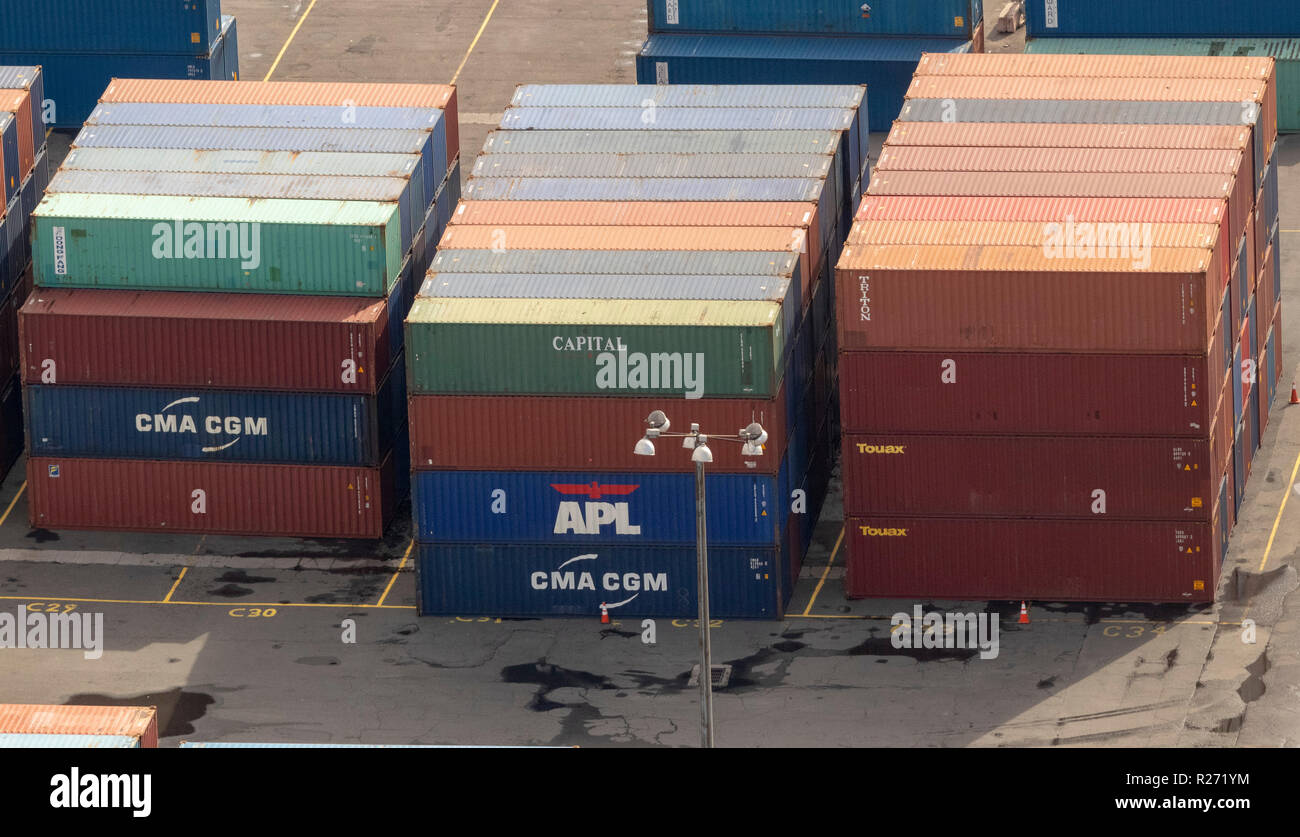 helicopter aerial view of containers at the Red Hook Marine Terminal