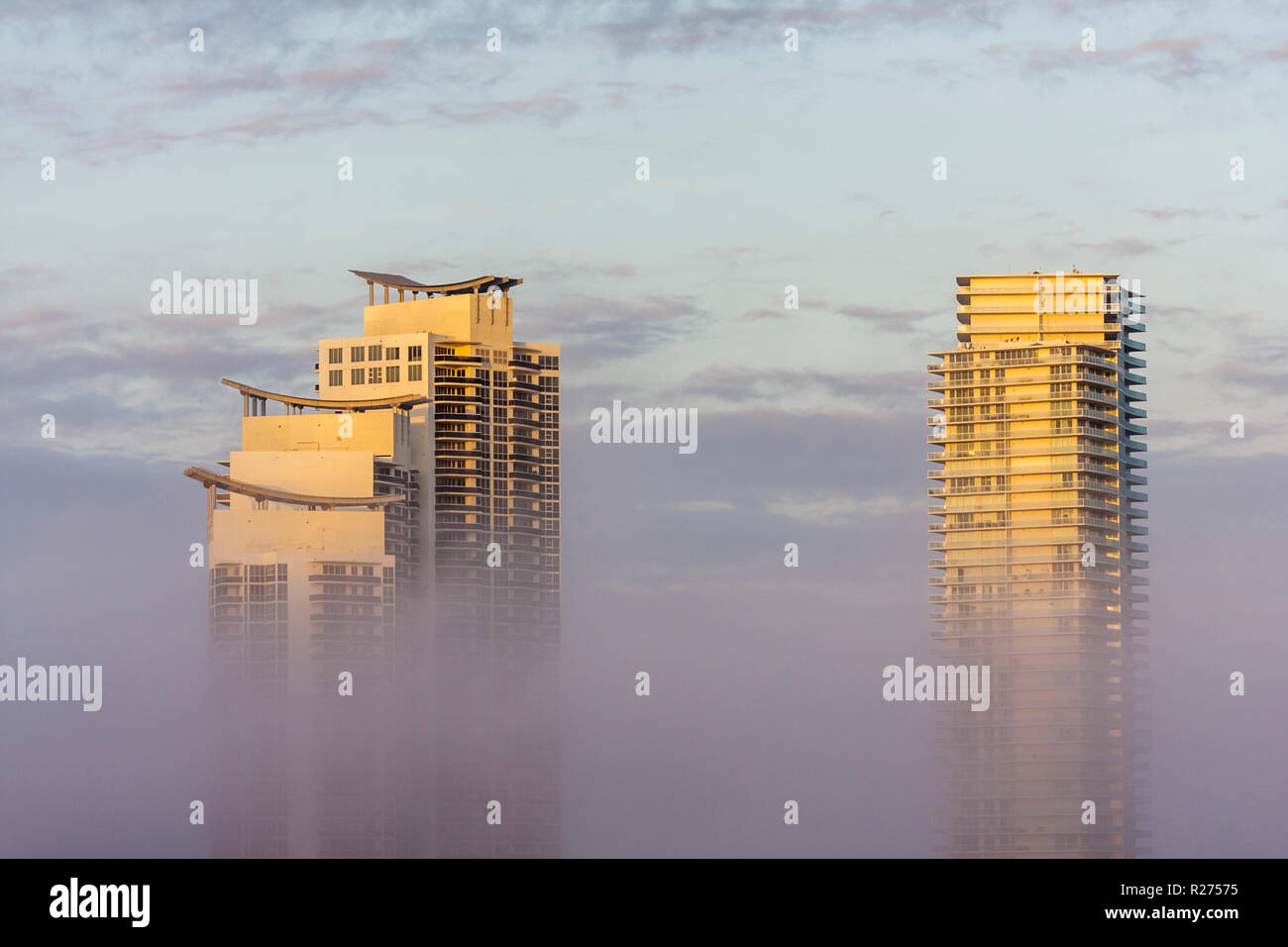 Miami Beach Florida,Murano,Icon,high rise skyscraper skyscrapers building buildings condominium residential apartment apartments housing,fog,low,visib Stock Photo