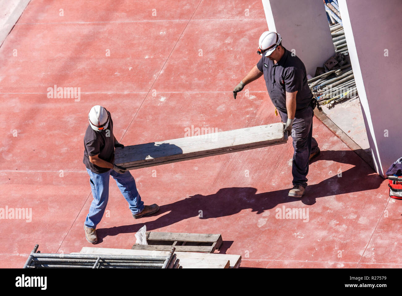 Miami Beach Florida,hotel hotels lodging inn motel motels,hotels,under new construction site building builder,workers,building site,man men male adult Stock Photo