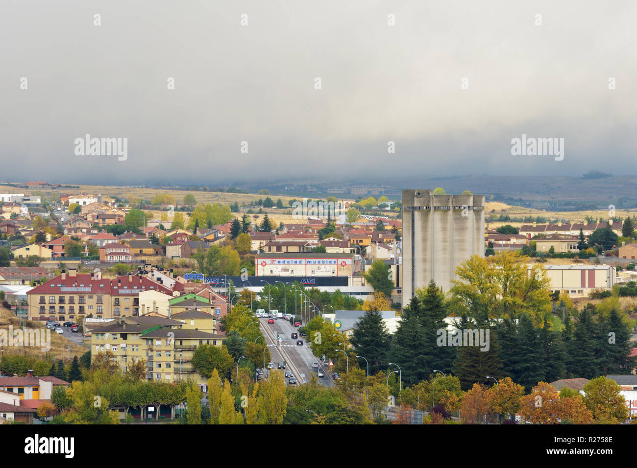View of Via Roma, Segovia, Spain, towards La Lastrilla Stock Photo