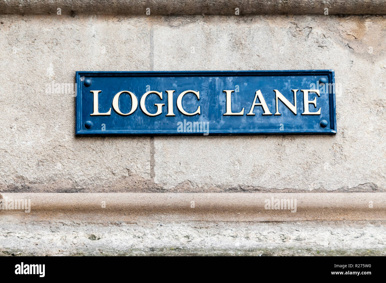 A street name sign for Logic Lane in Oxford. Stock Photo