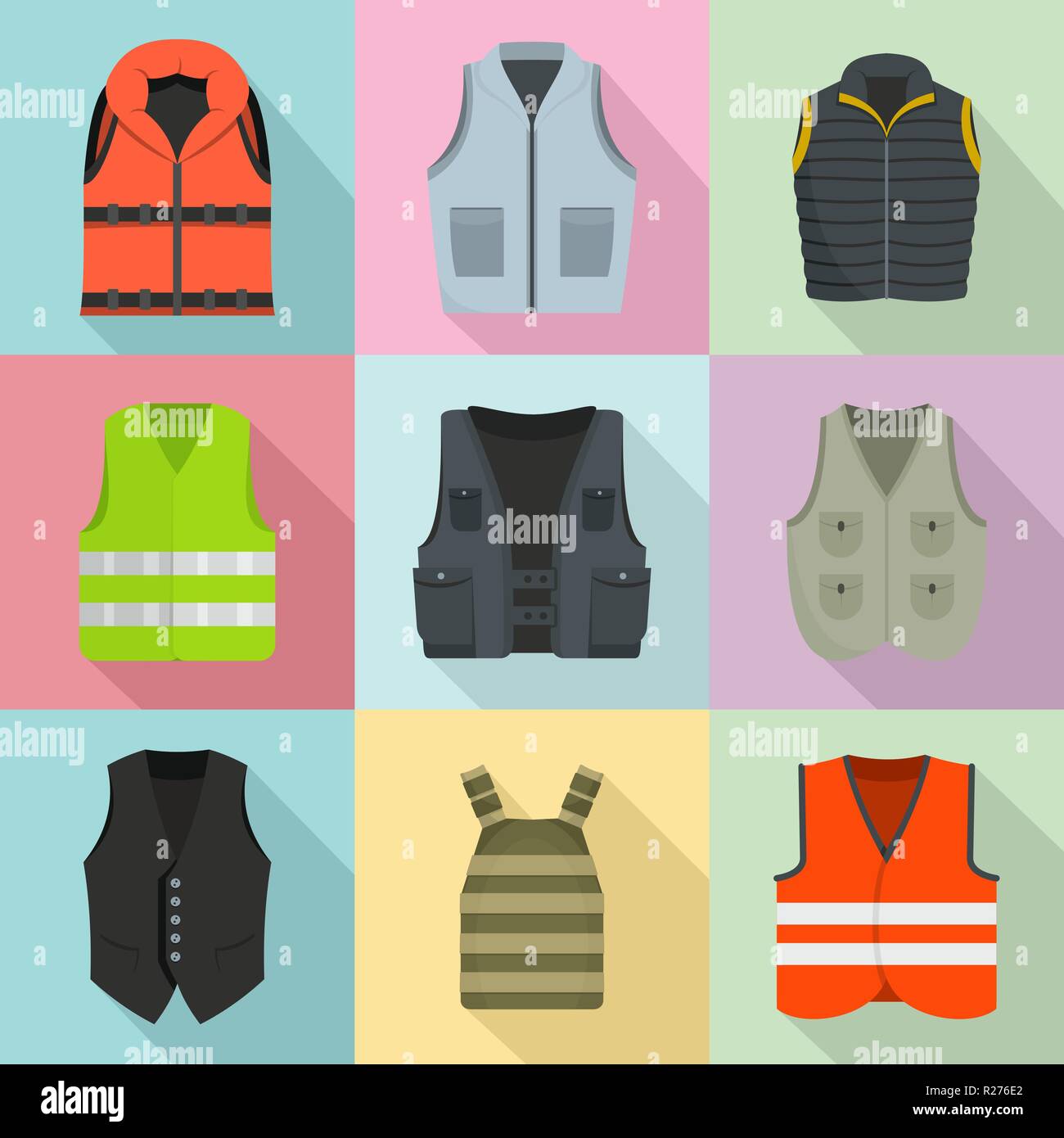 Vest waistcoat jacket suit icons set. Flat illustration of 9 vest waistcoat jacket suit vector icons for web Stock Vector