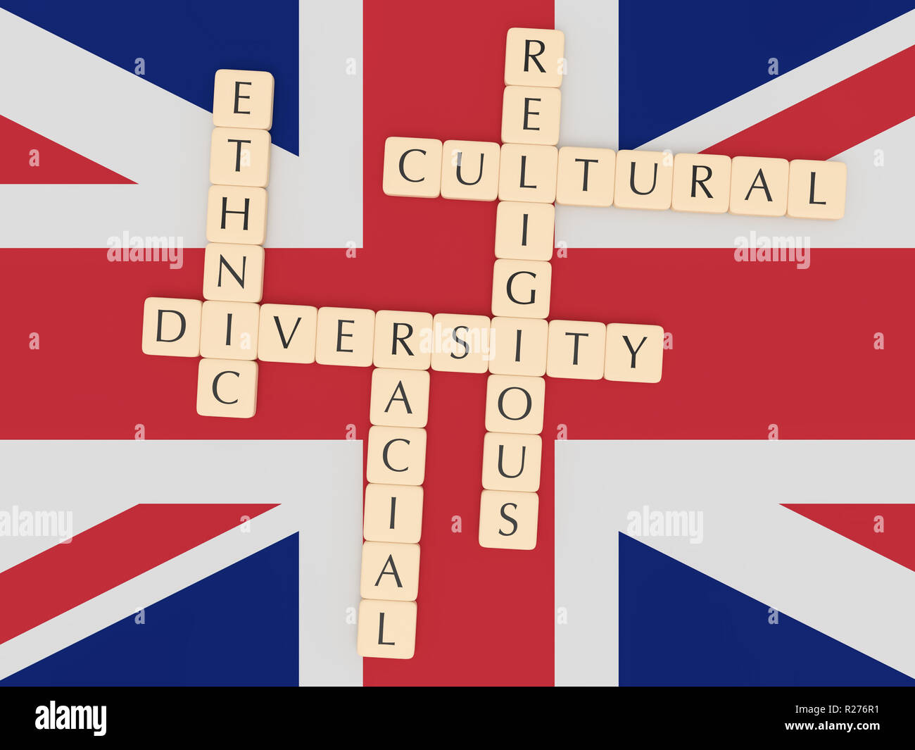 Diversity In The UK Concept: Letter Tiles, 3d illustration With Great ...