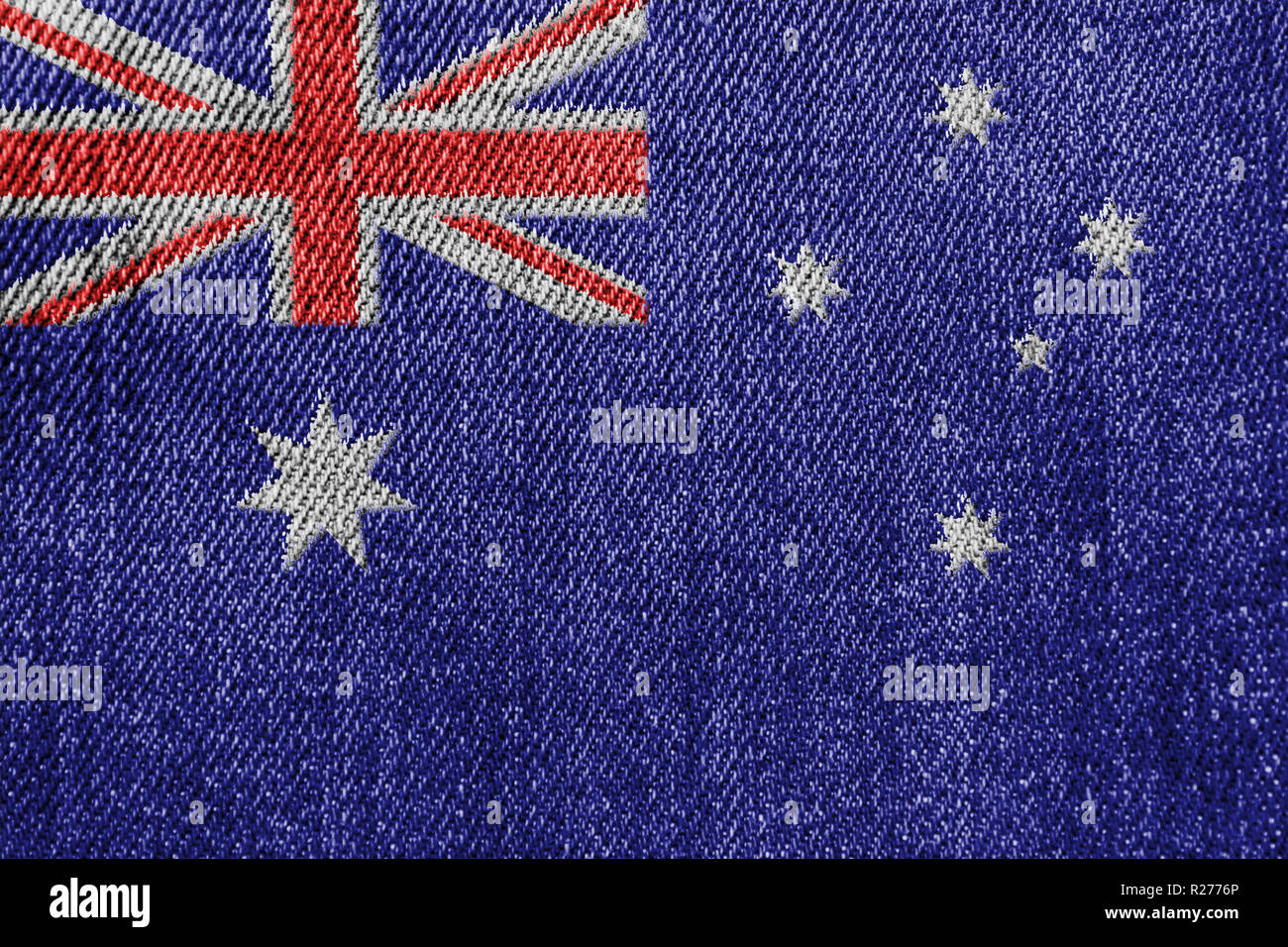 Australia Textile Industry Or Politics Concept: Australian Flag Denim Jeans Background Texture Stock Photo