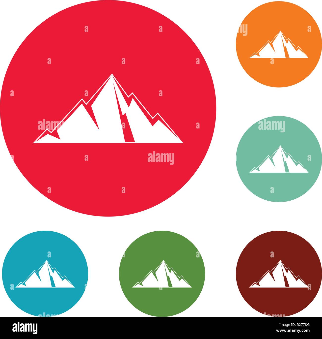Pointing mountain icons circle set vector isolated on white background ...