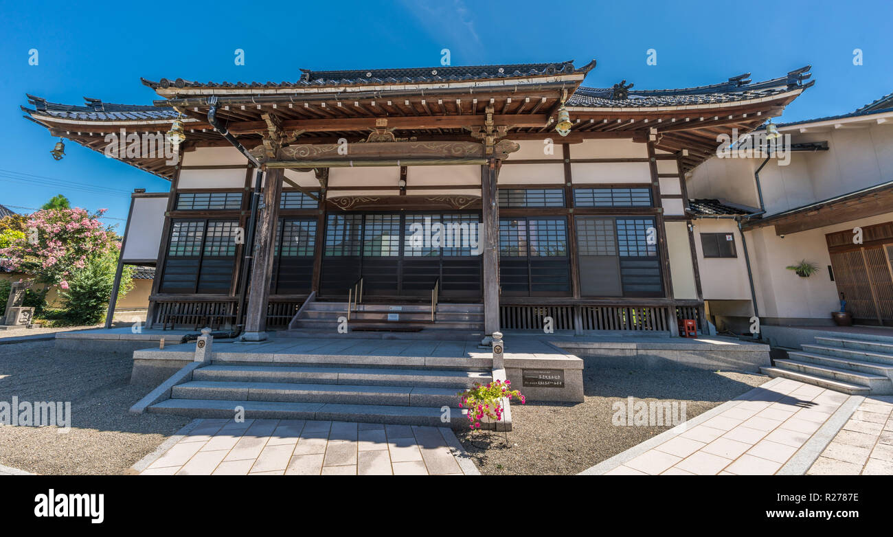 Kanazawa, Ishikawa Japan - August 22, 2018 : Seionnokoaya Saihou-ji Temple, Honden (Main Hall). Tendai sect Buddhist temple located in Kanazawa Terama Stock Photo