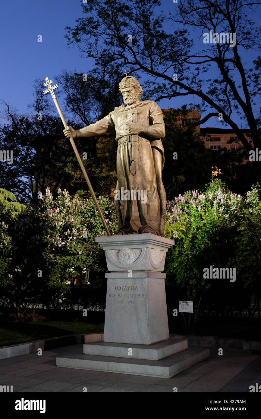 SOFIA, BULGARIA - April 25, 2018: The Statue of Samuel Tsar, that was the emperor of the First Bulgarian Empire from 997 to 1014 Stock Photo