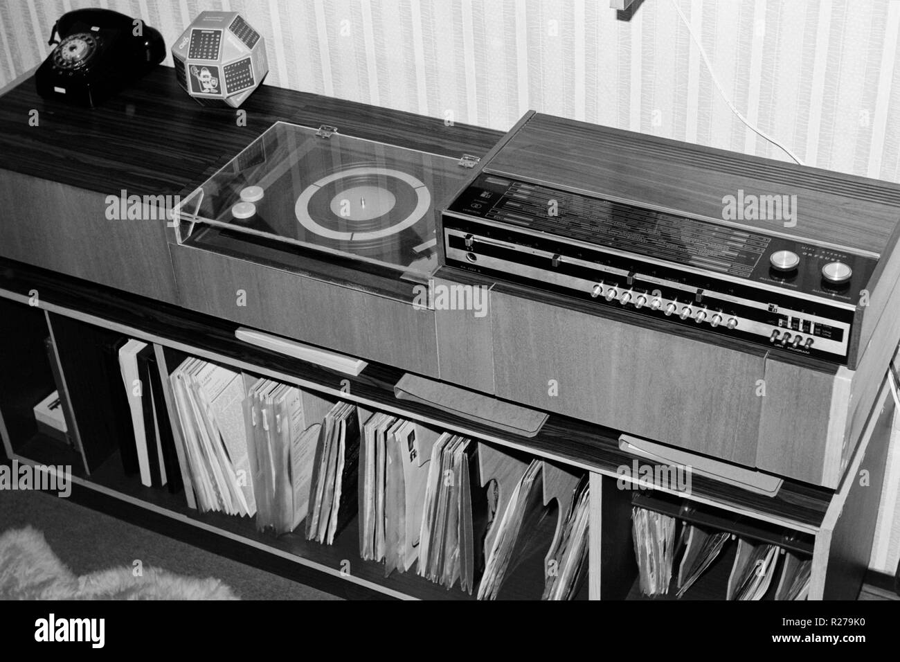 vintage videoton radiogram and old landline telephone 1970s hungary Stock Photo