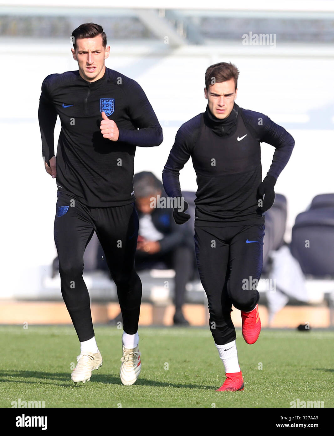 England's Lewis Dunk (left) and Harry Winks during the training session at Enfield Training Ground, London. PRESS ASSOCIATION Photo. Picture date: Saturday November 17, 2018. See PA story SOCCER England. Photo credit should read: Steven Paston/PA Wire. Stock Photo