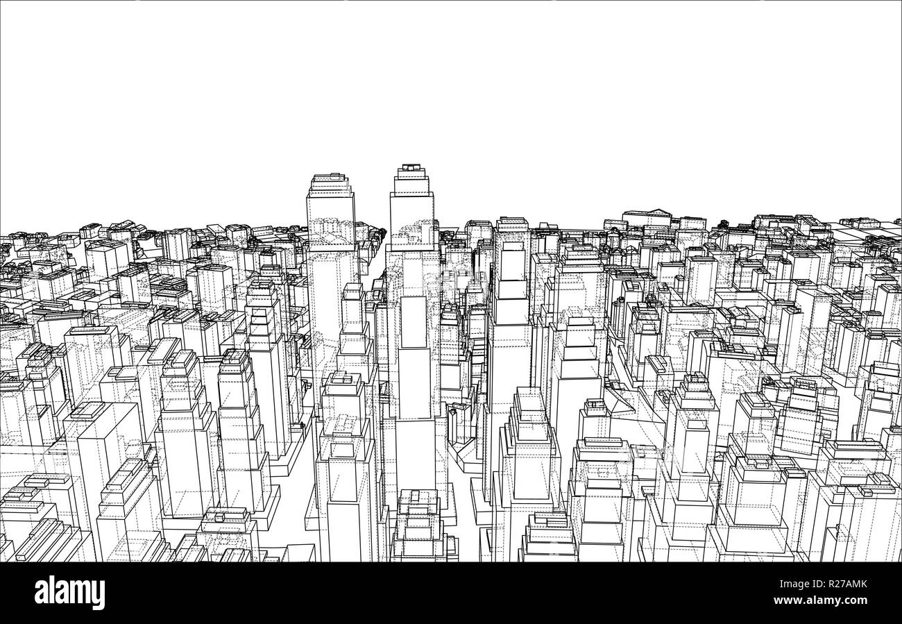 Wire-frame City, Blueprint Style. Vector Stock Vector Image & Art - Alamy