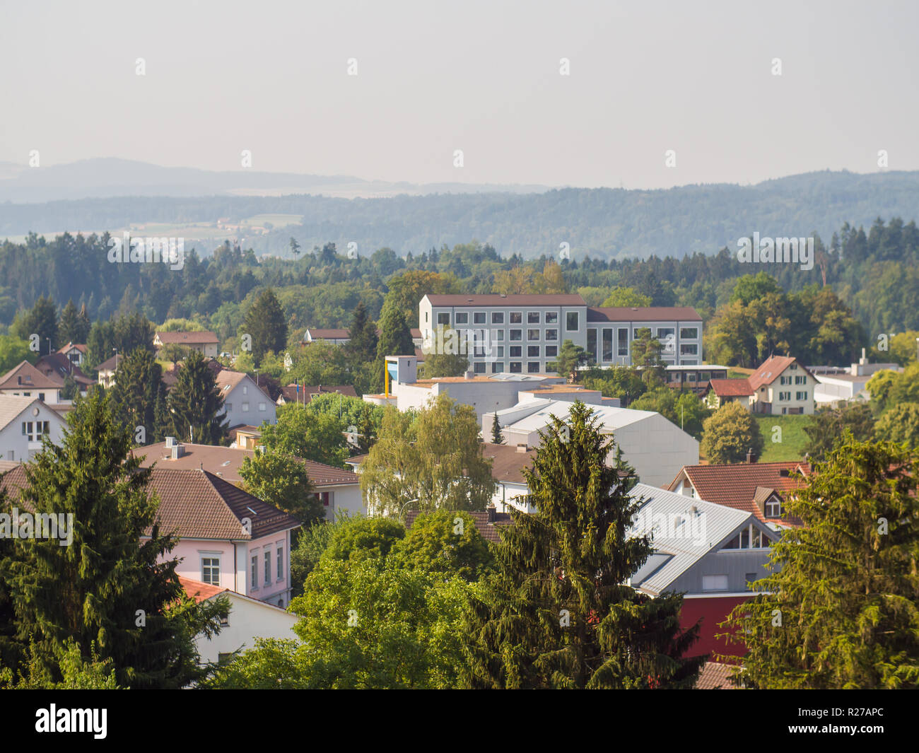 Swiss rural landscapes near Zurich. Neiderrohrdorf city. Switzerland. Stock Photo