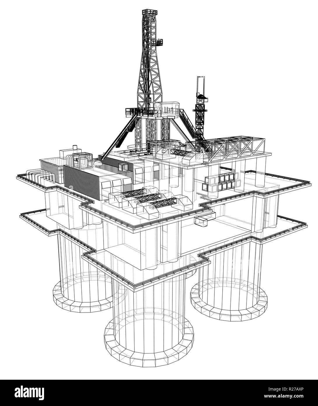 Offshore oil rig drilling platform concept. Vector Stock Vector