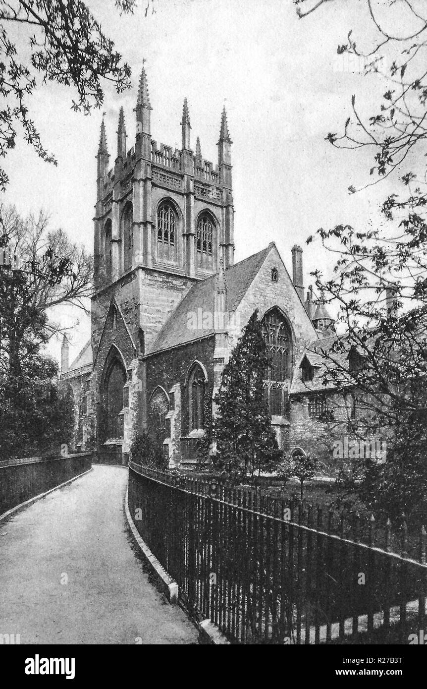 Oxford, merton collage chapel 1918, The city is known worldwide as the home of the University of Oxford, the oldest university in the English-speaking world.[11] Buildings in Oxford demonstrate notable examples of every English architectural period since the late Saxon period. Oxford is known as the 'city of dreaming spires', a term coined by poet Matthew Arnold. Oxford has a broad economic base. Its industries include motor manufacturing, education, publishing and a large number of information technology and science-based businesses, some being academic offshoots. Stock Photo