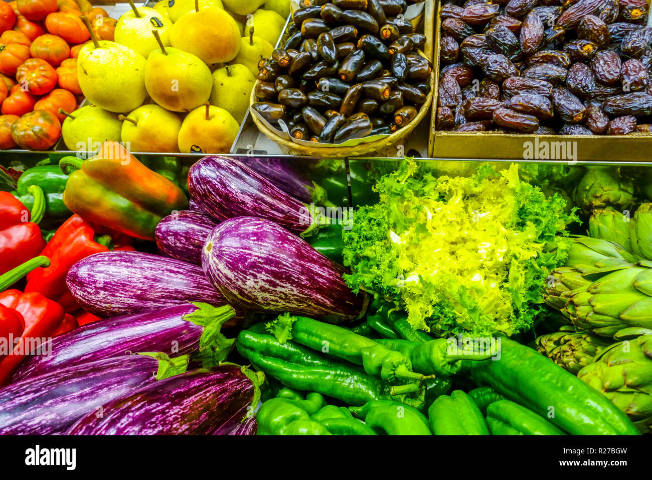 Fresh vegetable market stall, Alicante Spain Stock Photo