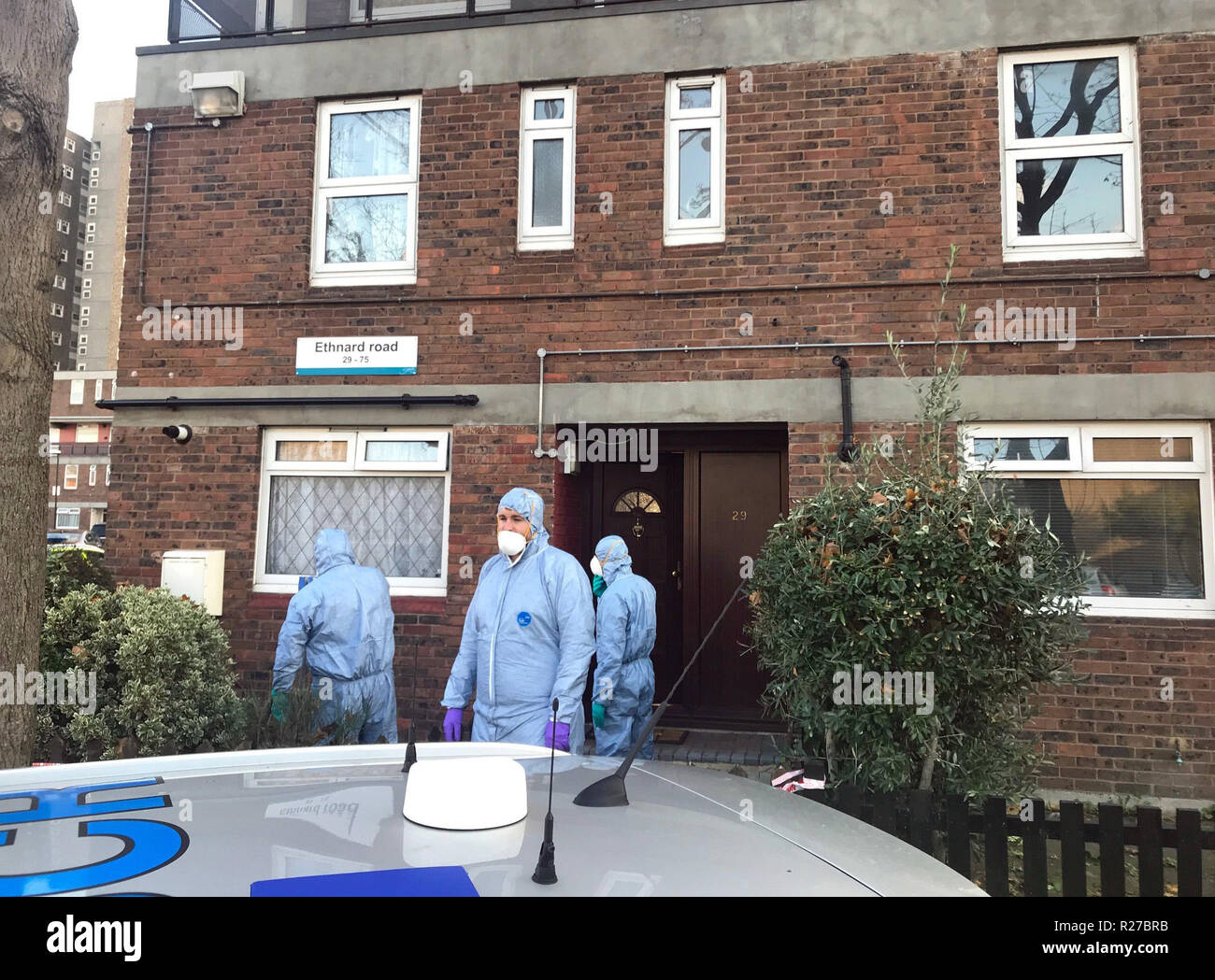 The scene at Ethnard Road, Peckham, where a 75-year-old woman was stabbed to death in a suspected domestic incident, as London's deadly year of violence continues. Stock Photo